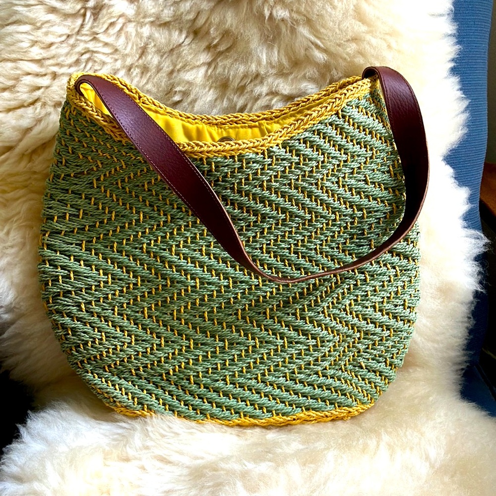 Woven Sage & Yellow Boho Sisal Bag with Leather Strap H&M
